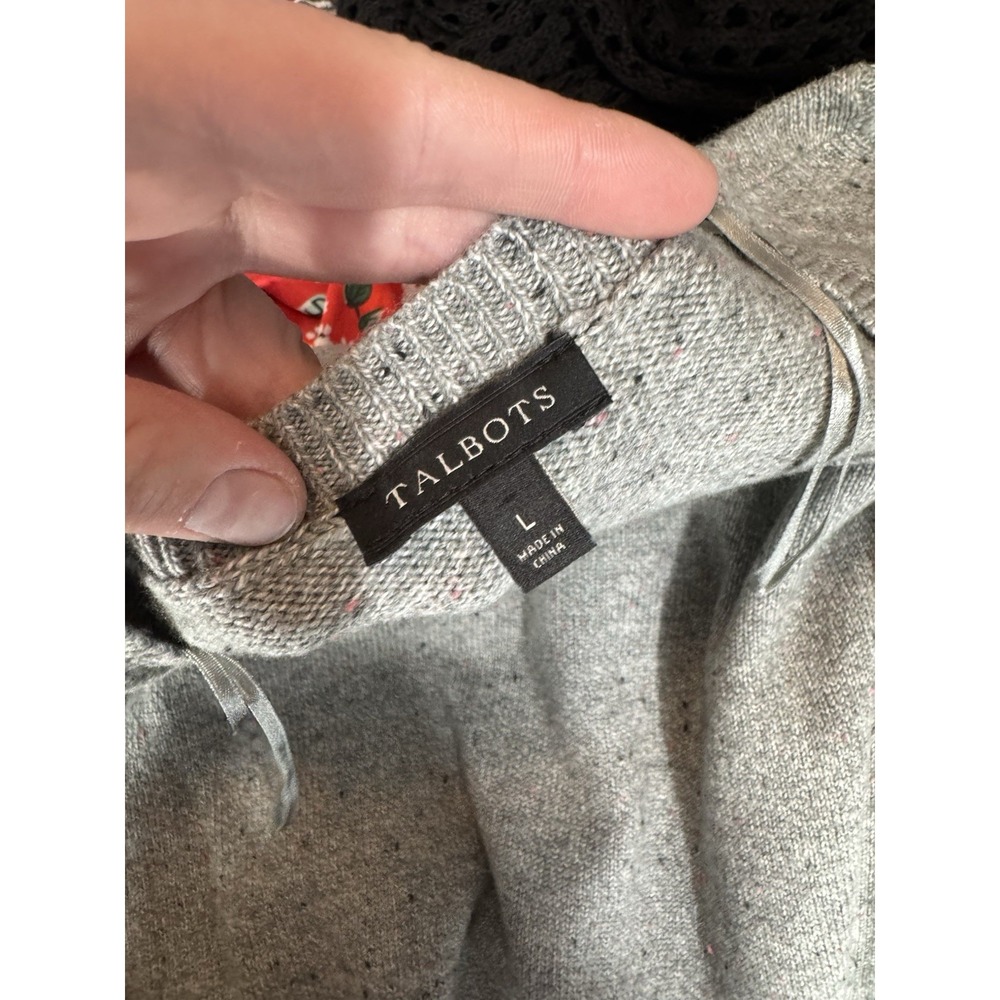 Talbots Gray Knit Sweater Dress Tie Waist Long Sleeve Midi Cozy Minimalist Work - Picture 10 of 10